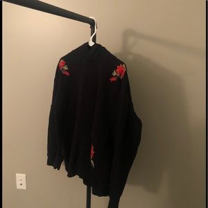 Zara Men Black Hoodie with Roses